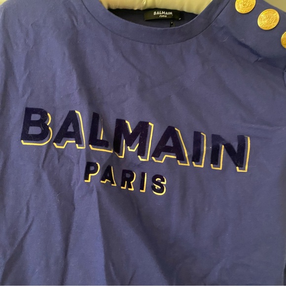 BALMAIN Flocked Logo T-Shirt With Buttons / BRAND NEW - Picture 8 of 12
